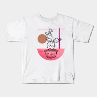 Pink cactus Line Art Kids T-Shirt